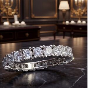 925 Silver Rhodium Plated White sapphire Eternity Band Ring Ring Size 9